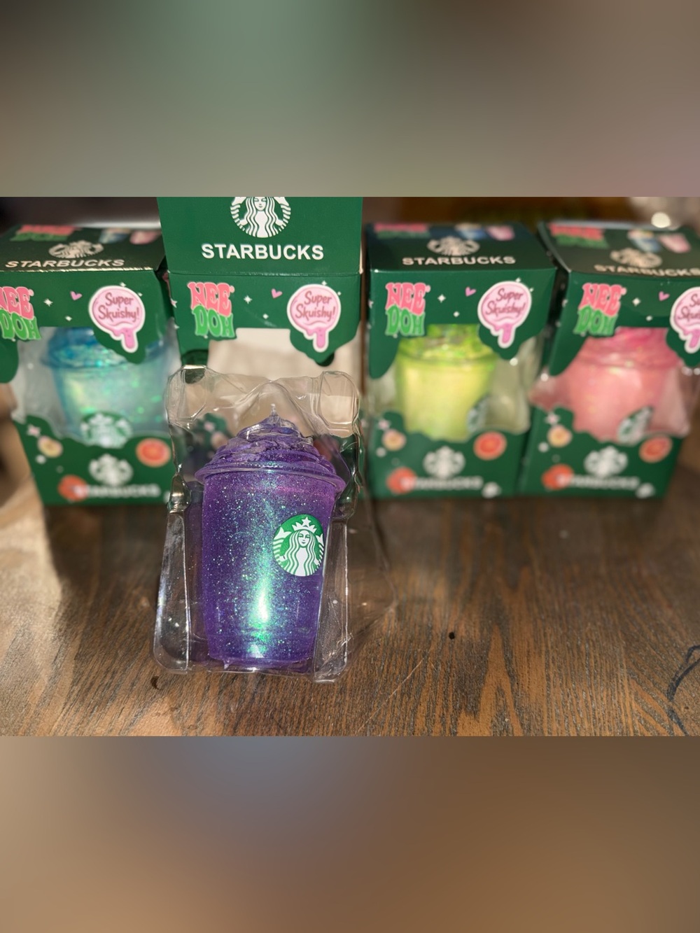 Starbucks Purple Glitter NeeDoh Squishy Cup Toy Set of 4